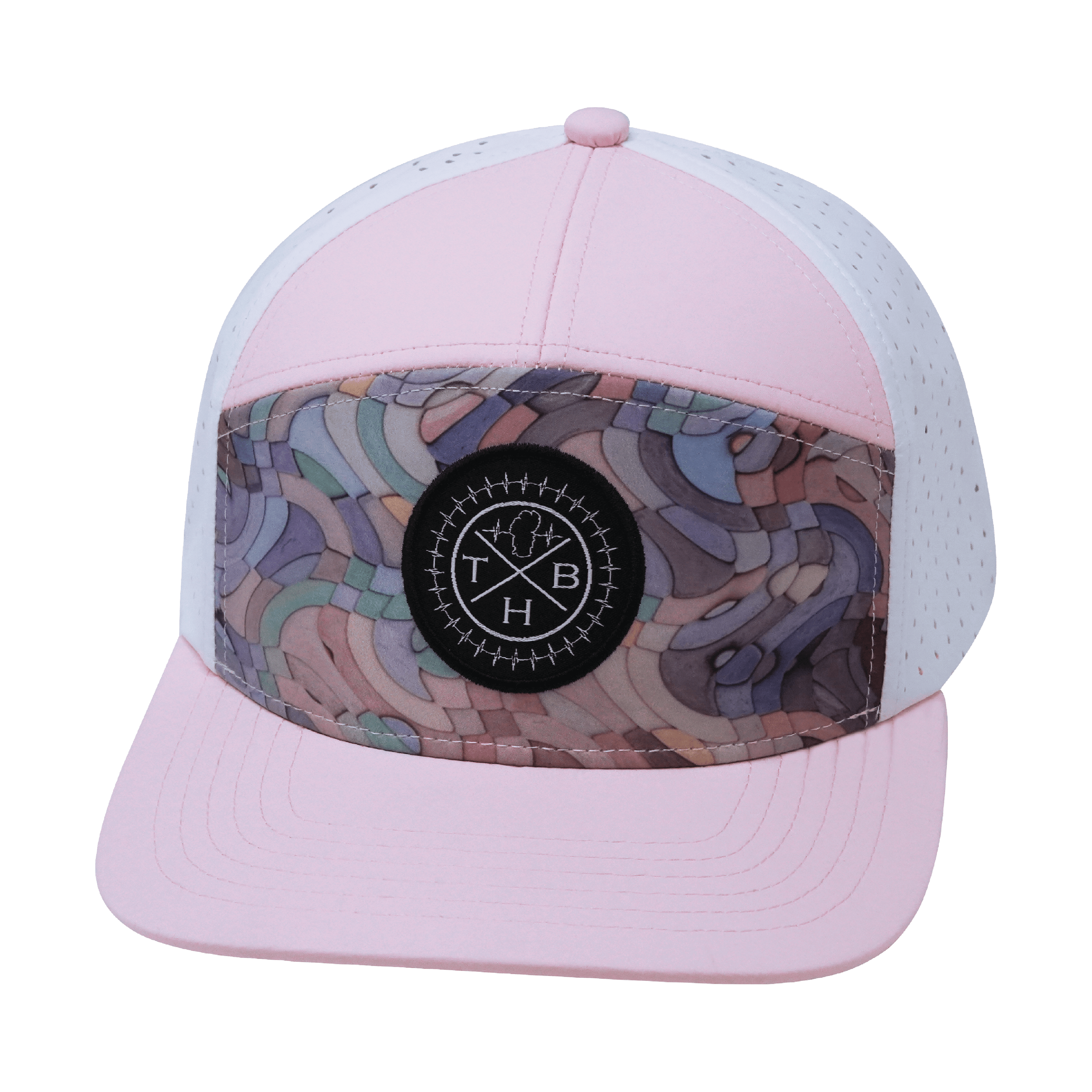 **YOUTH** Color Vibes Hat - Flat Bill - Mosaic Curves - Light Pink / White - Laser Mesh