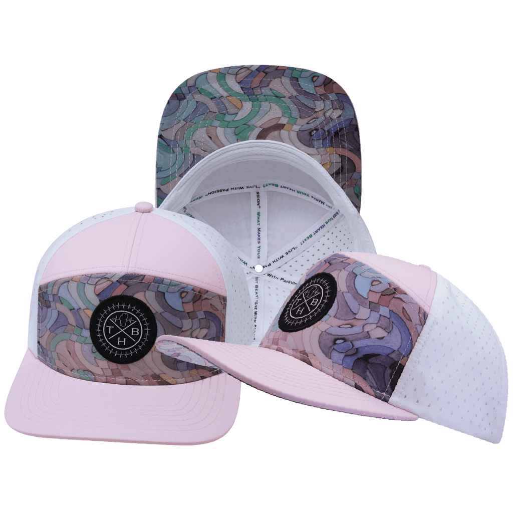 **YOUTH** Color Vibes Hat - Flat Bill - Mosaic Curves - Light Pink / White - Laser Mesh