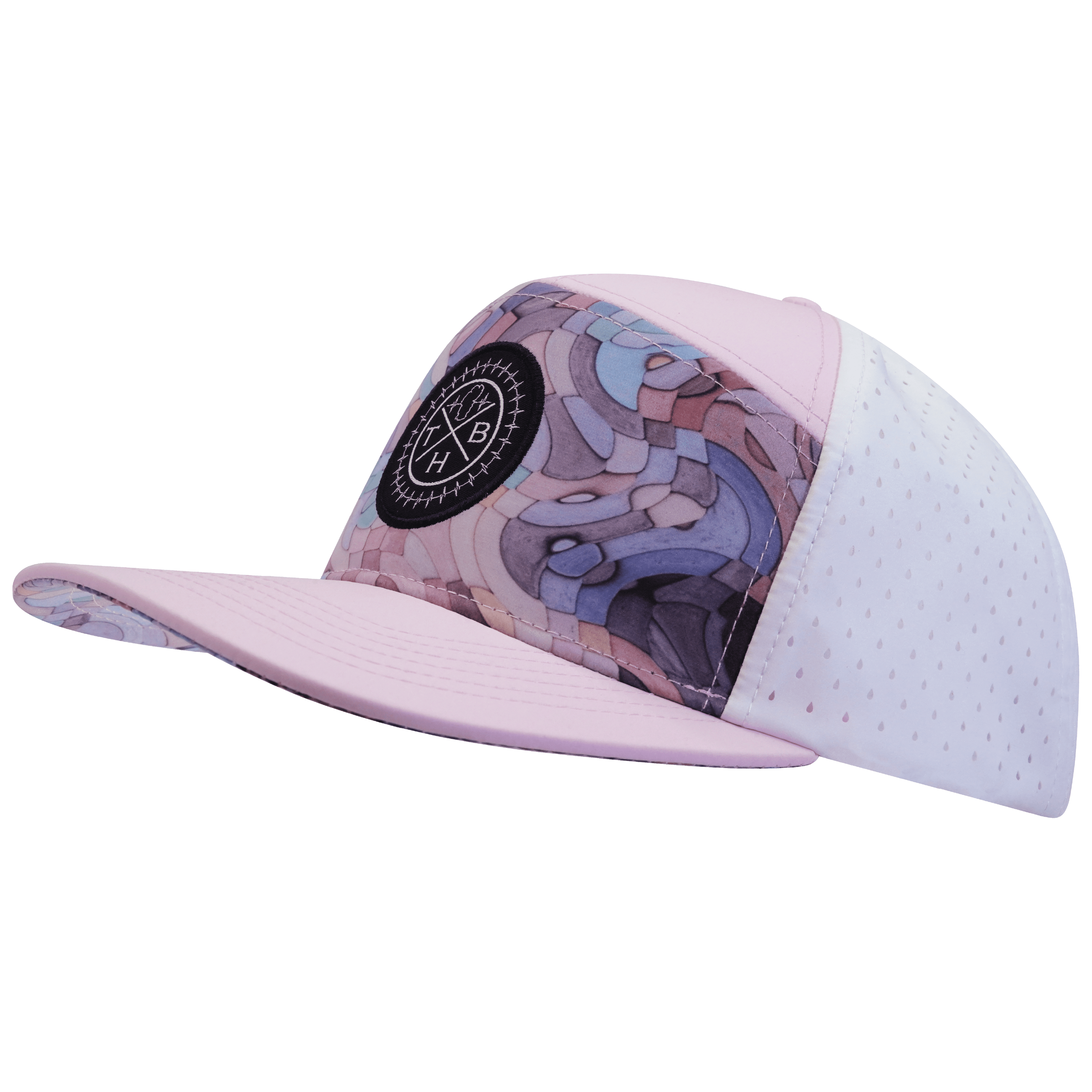 **YOUTH** Color Vibes Hat - Flat Bill - Mosaic Curves - Light Pink / White - Laser Mesh