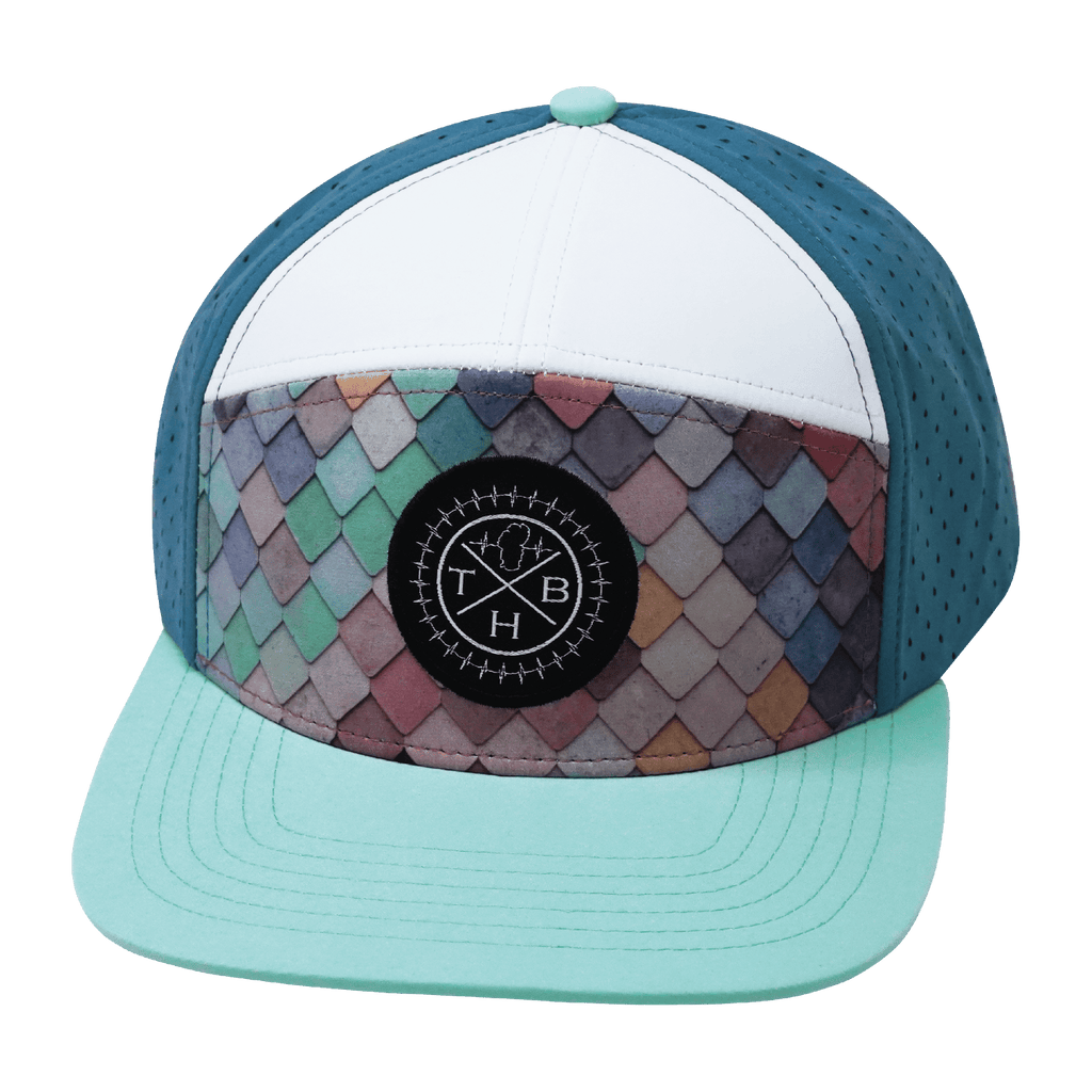**YOUTH** Color Vibes Hat - Flat Bill - Mosaic Scales - Mint / White / Slate Blue - Laser Mesh