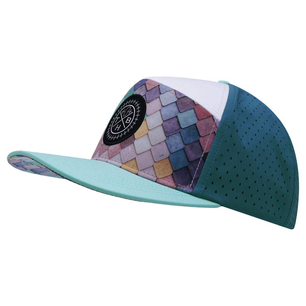 **YOUTH** Color Vibes Hat - Flat Bill - Mosaic Scales - Mint / White / Slate Blue - Laser Mesh