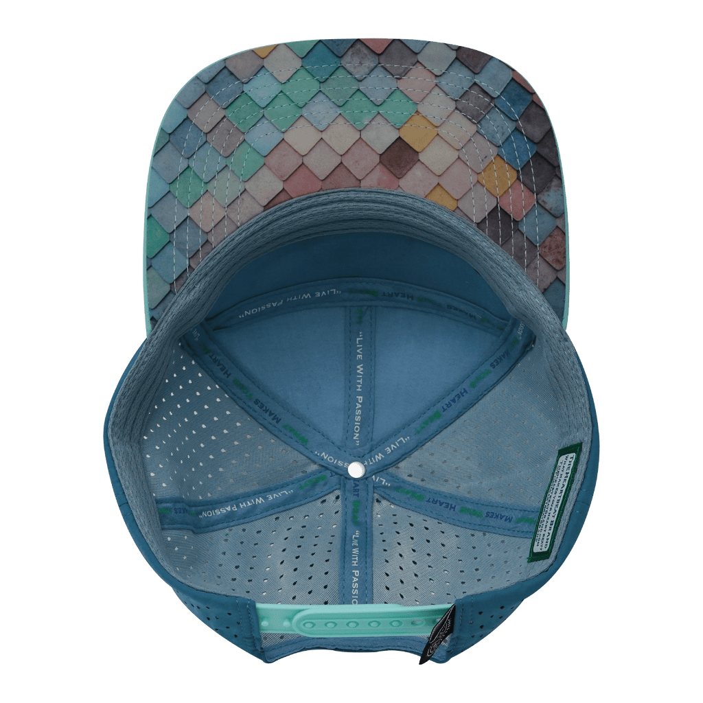 **YOUTH** Color Vibes Hat - Flat Bill - Mosaic Scales - Mint / White / Slate Blue - Laser Mesh