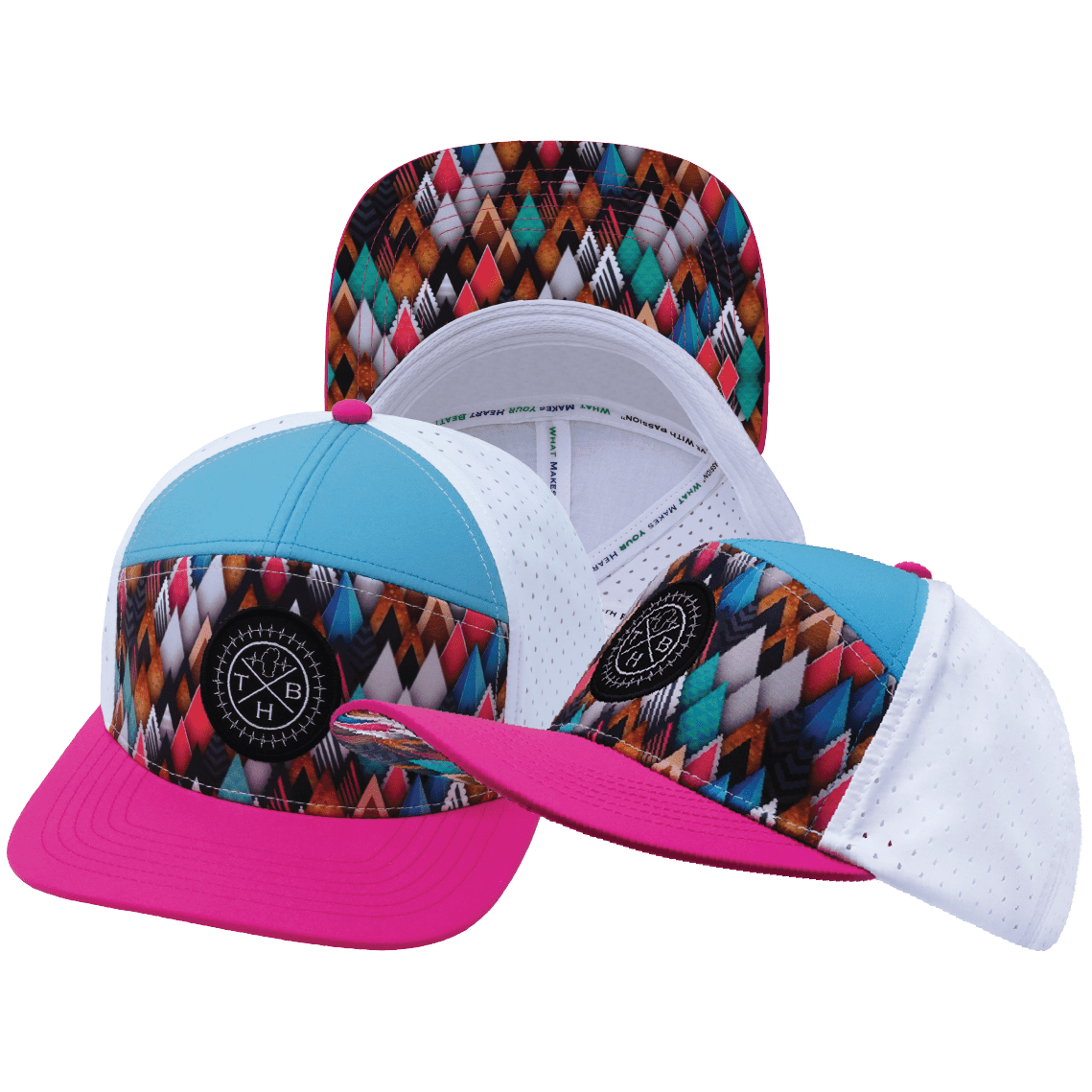 **YOUTH** Color Vibes Hat - Flat Bill - Neon Peaks - Neon Pink / Neon Green Blue / White - Laser Mesh