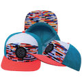 **YOUTH** Color Vibes Hat - Flat Bill - Party Blocks - Neon Peach / White / Neon Blue - Laser Mesh