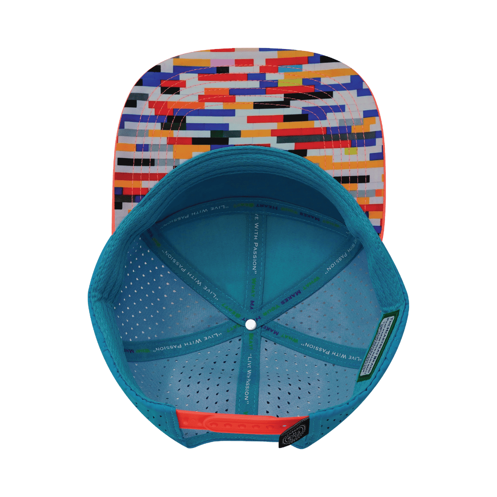 **YOUTH** Color Vibes Hat - Flat Bill - Party Blocks - Neon Peach / White / Neon Blue - Laser Mesh