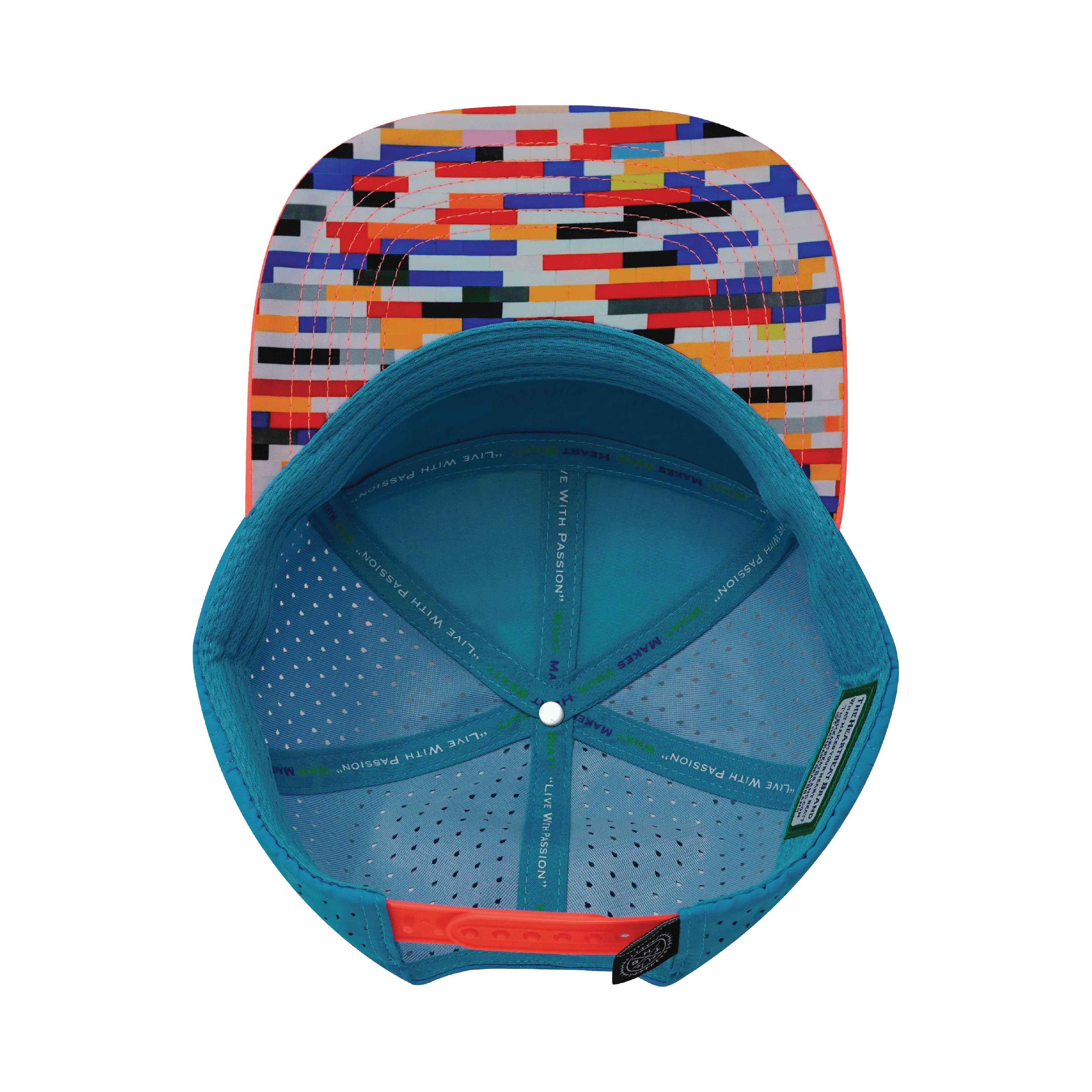 **YOUTH** Color Vibes Hat - Flat Bill - Party Blocks - Neon Peach / White / Neon Blue - Laser Mesh