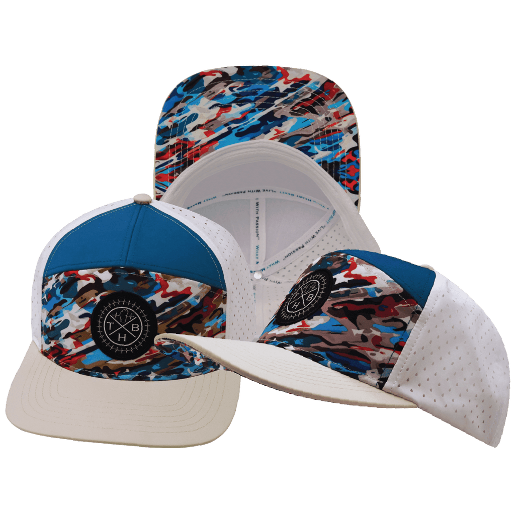 **YOUTH** Color Vibes Hat - Flat Bill - Party Camo - Cream / Blue / White - Laser Mesh