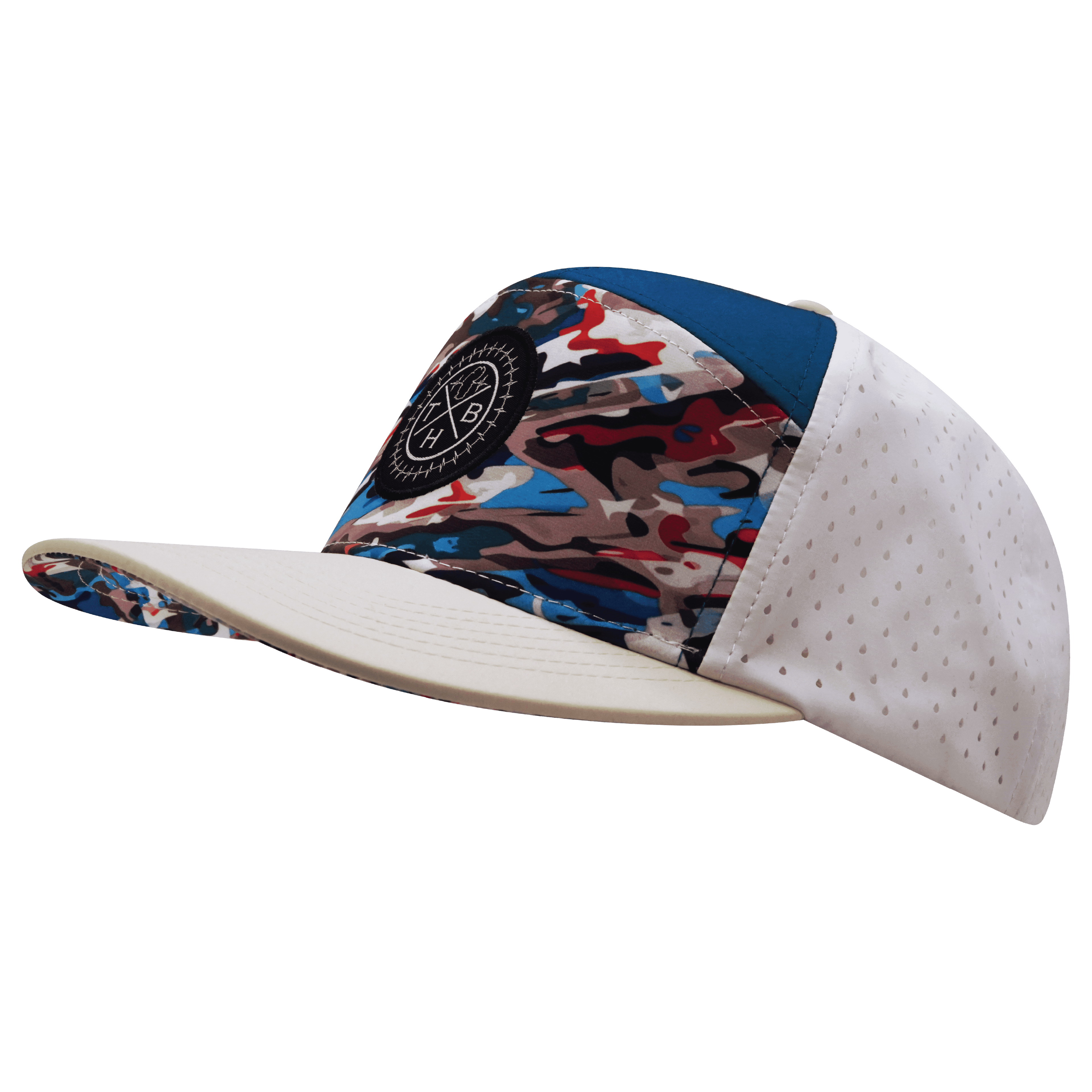 **YOUTH** Color Vibes Hat - Flat Bill - Party Camo - Cream / Blue / White - Laser Mesh