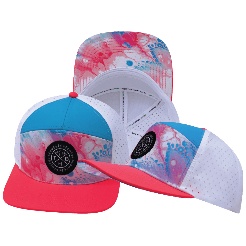**YOUTH** Color Vibes Hat - Flat Bill - Pixi Dust - Neon Peach / Neon Blue / White - Laser Mesh