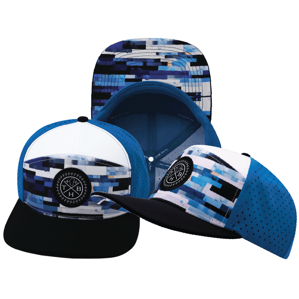 **YOUTH** Color Vibes Hat - Flat Bill - Sky Blocks - Black / White / Blue - Laser Mesh