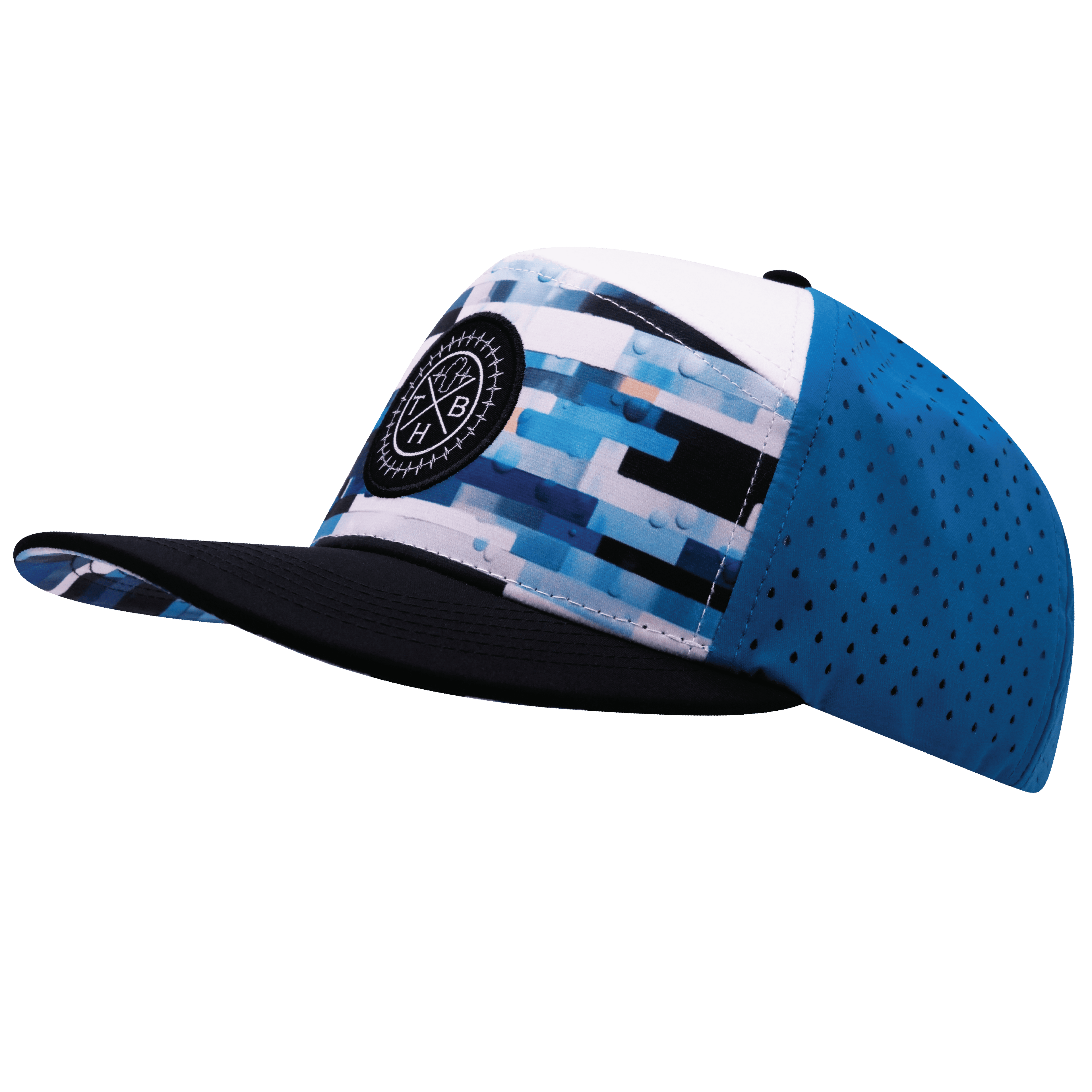 **YOUTH** Color Vibes Hat - Flat Bill - Sky Blocks - Black / White / Blue - Laser Mesh
