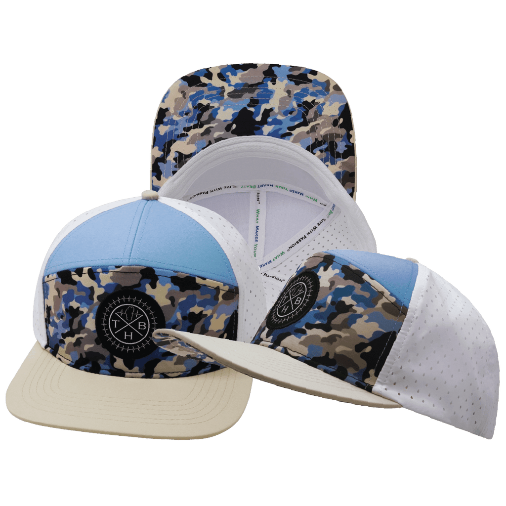 **YOUTH** Color Vibes Hat - Flat Bill - Sky Camo - Cream / Baby Blue / White - Laser Mesh