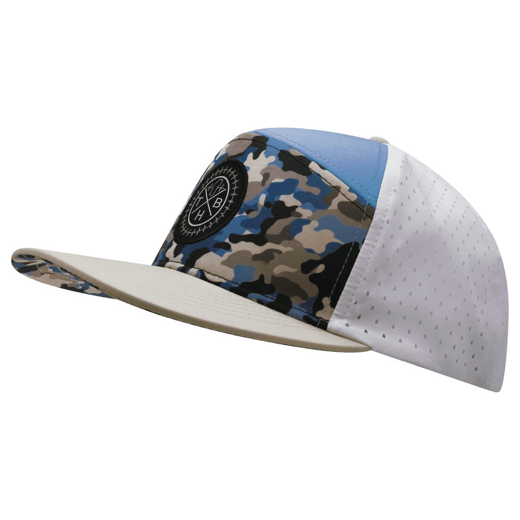 **YOUTH** Color Vibes Hat - Flat Bill - Sky Camo - Cream / Baby Blue / White - Laser Mesh
