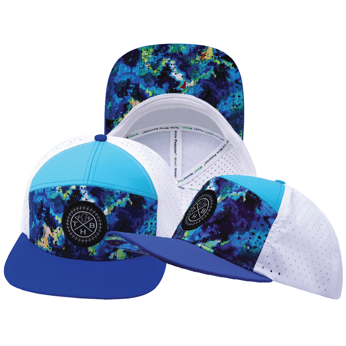 **YOUTH** Color Vibes Hat - Flat Bill - Starry Bright - Blue / Neon Green Blue / White - Laser Mesh