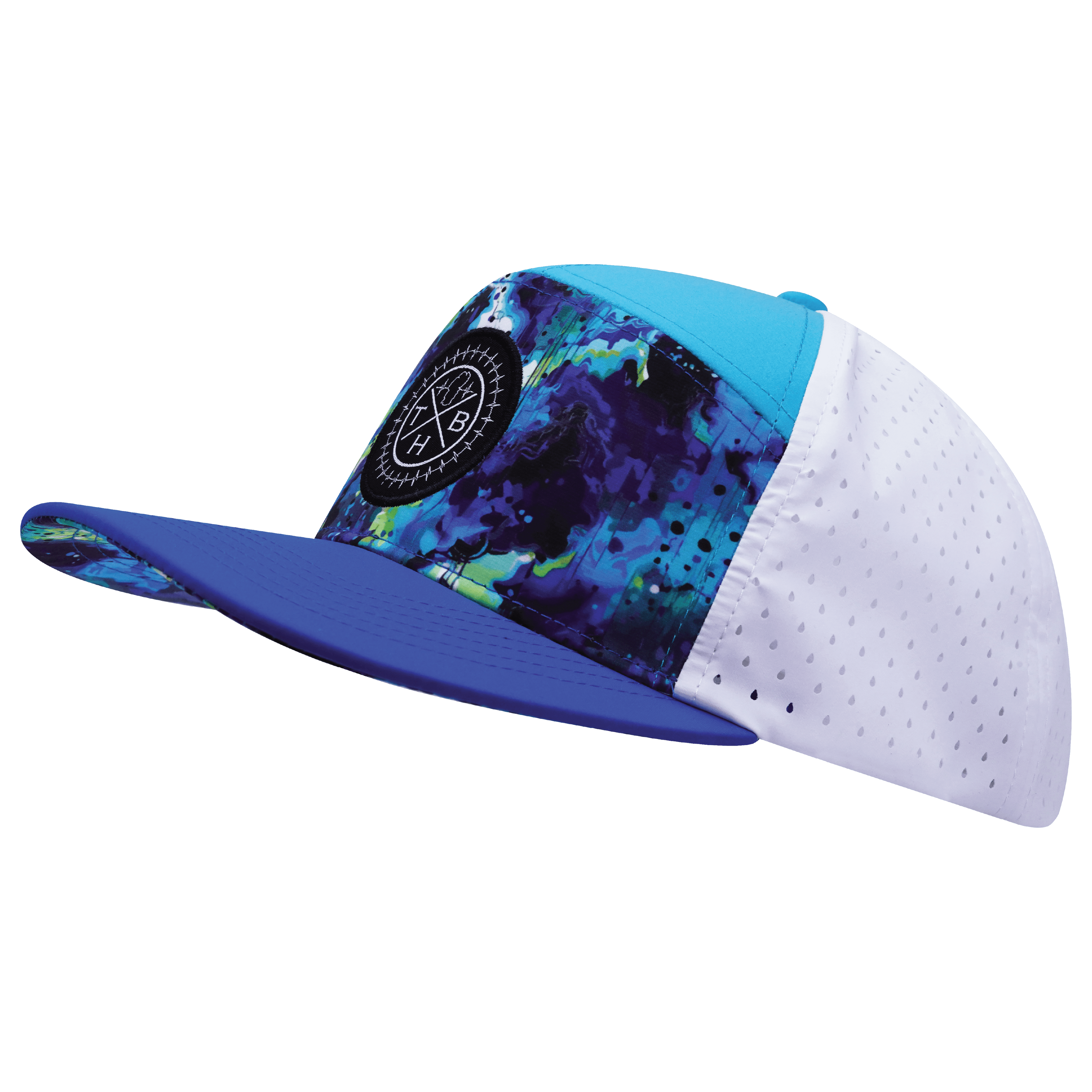 **YOUTH** Color Vibes Hat - Flat Bill - Starry Bright - Blue / Neon Green Blue / White - Laser Mesh
