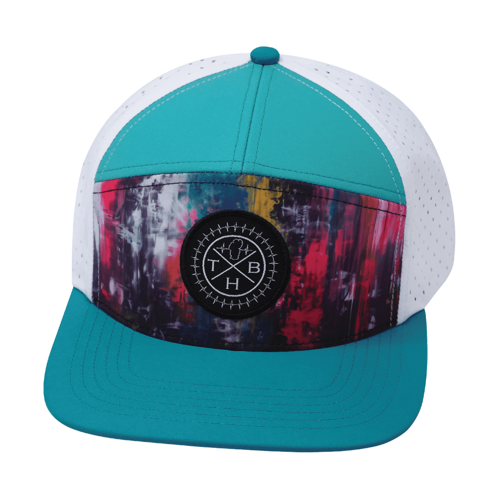 **YOUTH** Color Vibes Hat - Flat Bill - Street Art - Neon Blue / Neon Green Blue / White - Laser Mesh