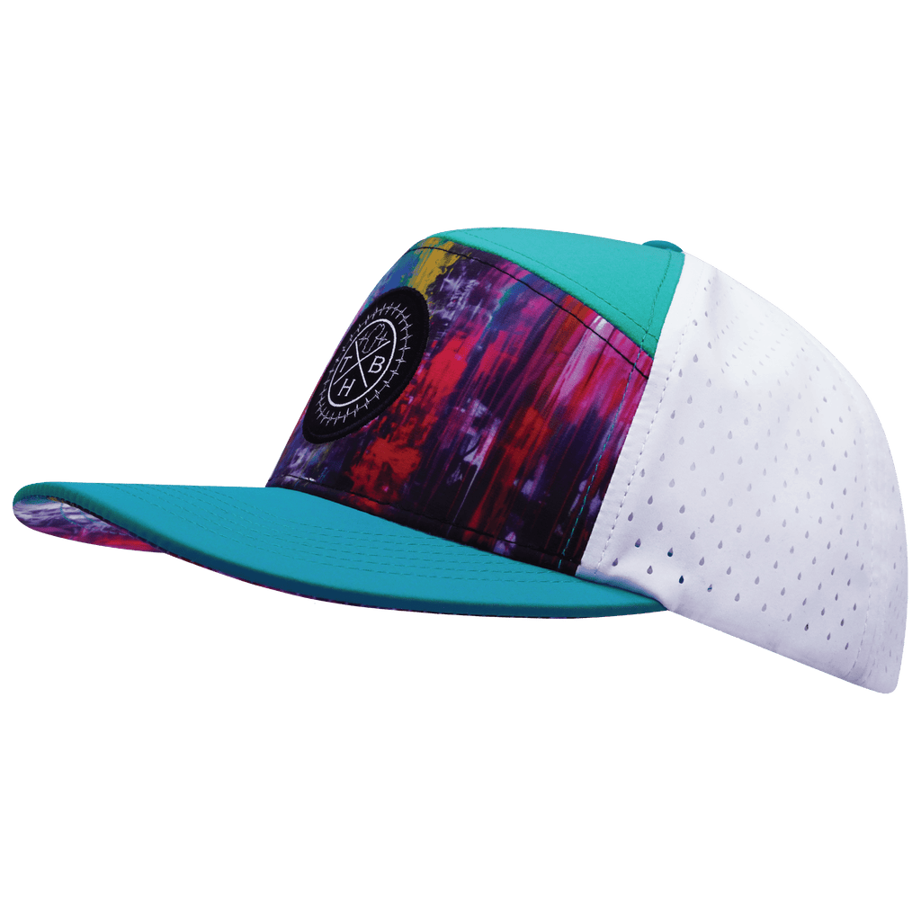 **YOUTH** Color Vibes Hat - Flat Bill - Street Art - Neon Blue / Neon Green Blue / White - Laser Mesh