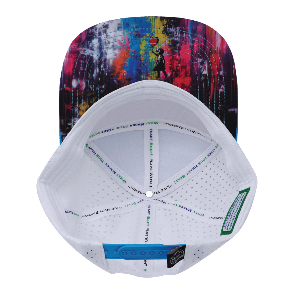 **YOUTH** Color Vibes Hat - Flat Bill - Street Art - Neon Blue / Neon Green Blue / White - Laser Mesh