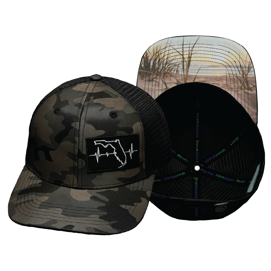 **YOUTH** Florida Hat - Baseball Hat Fit - Tan Camo / Black - Trucker Mesh