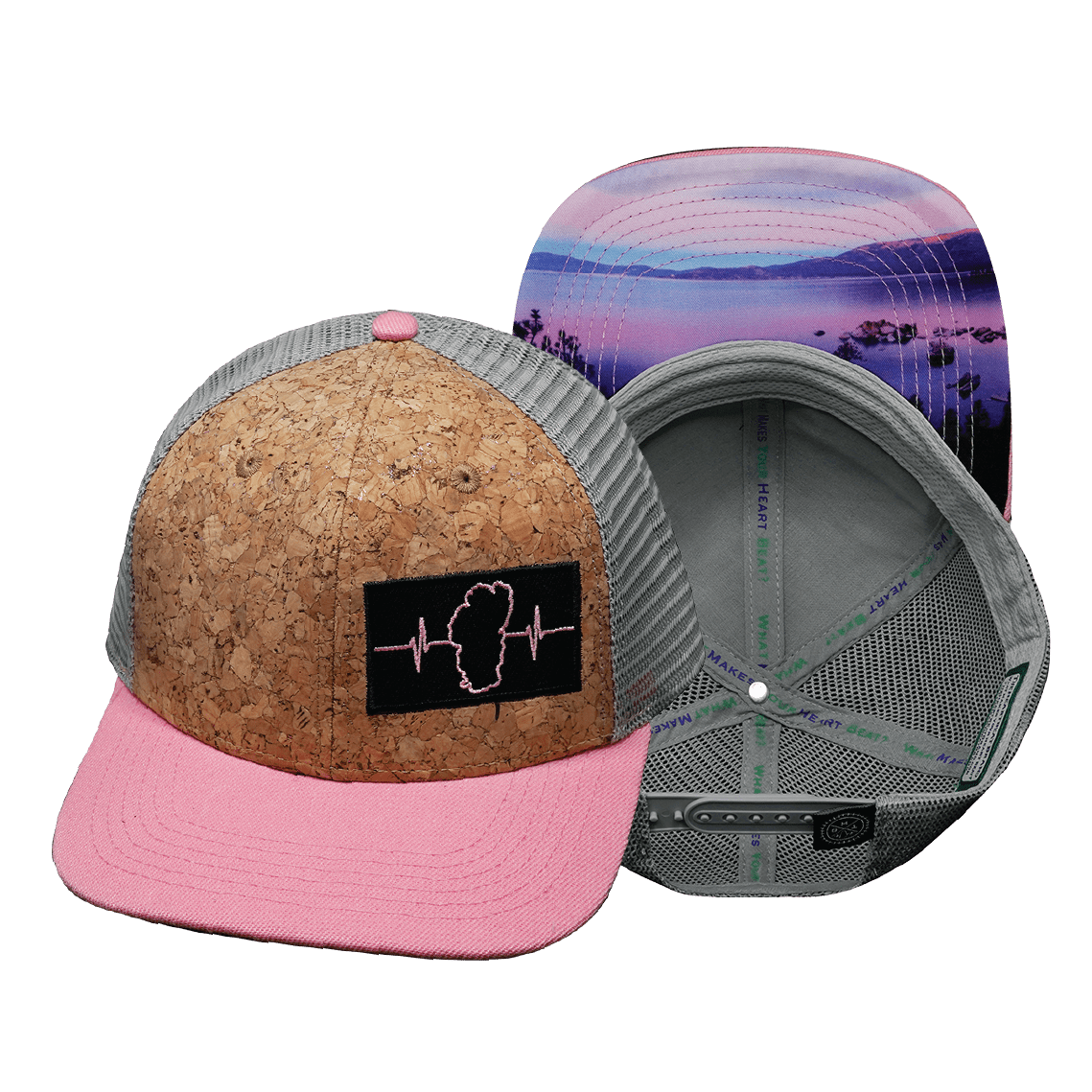**YOUTH** Tahoe Hat - Baseball Hat Fit - Cork - Pink / Gray - Trucker Mesh