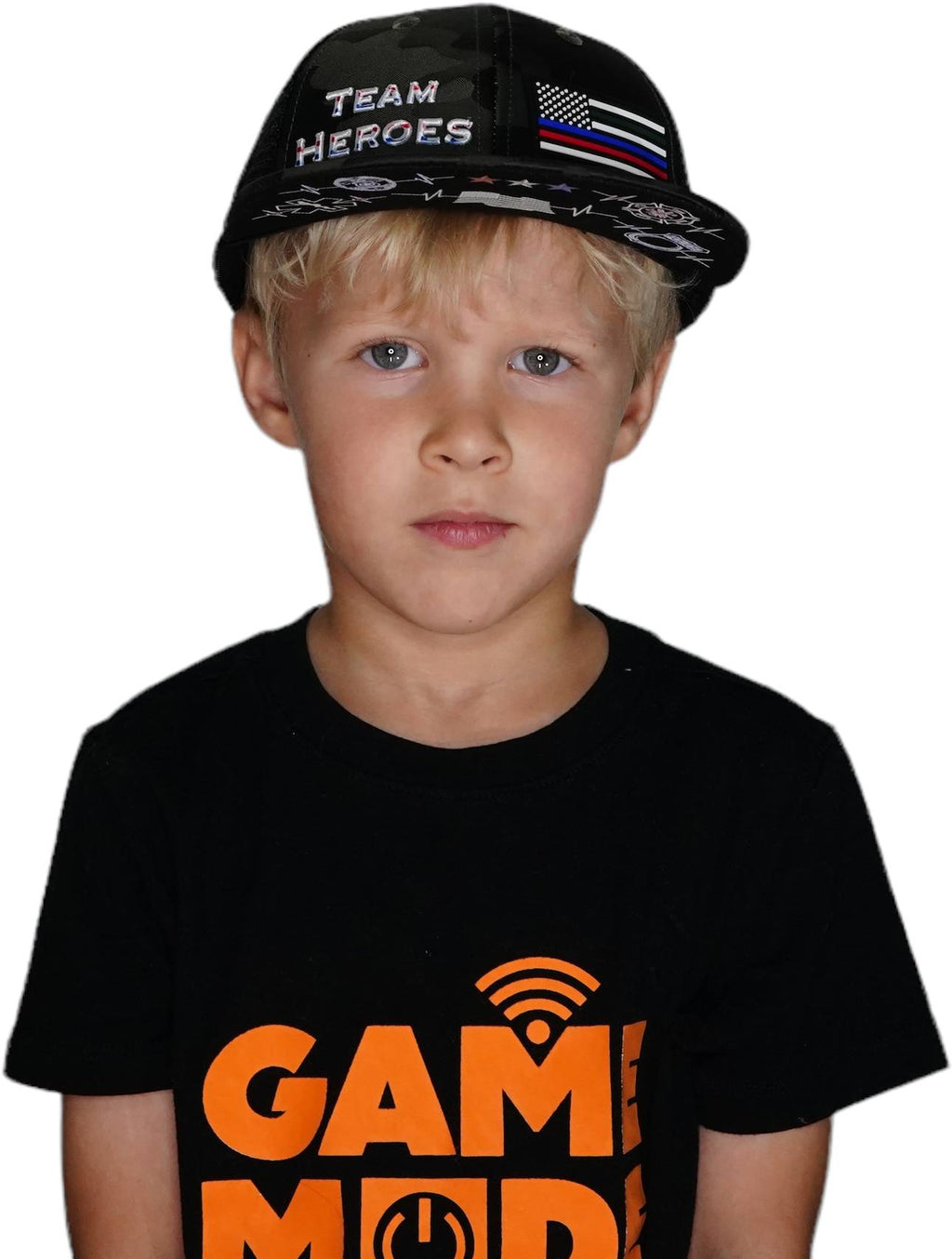 **YOUTH** Team Heroes Hat - Baseball Hat Fit - Green Camo / Black - Trucker Mesh