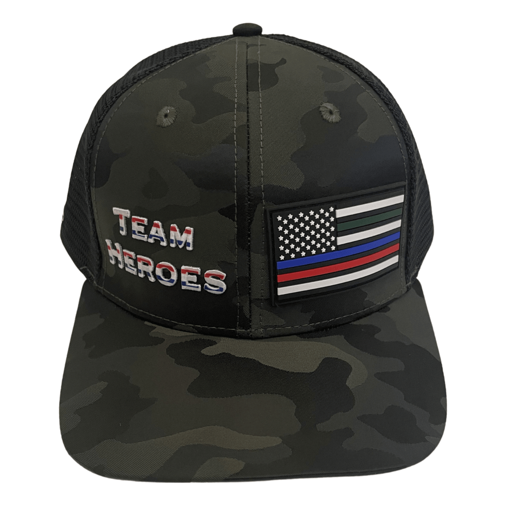 **YOUTH** Team Heroes Hat - Baseball Hat Fit - Green Camo / Black - Trucker Mesh