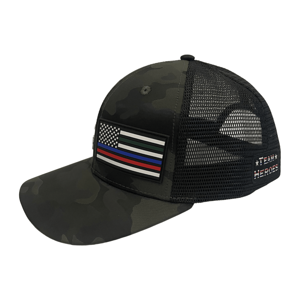 **YOUTH** Team Heroes Hat - Baseball Hat Fit - Green Camo / Black - Trucker Mesh