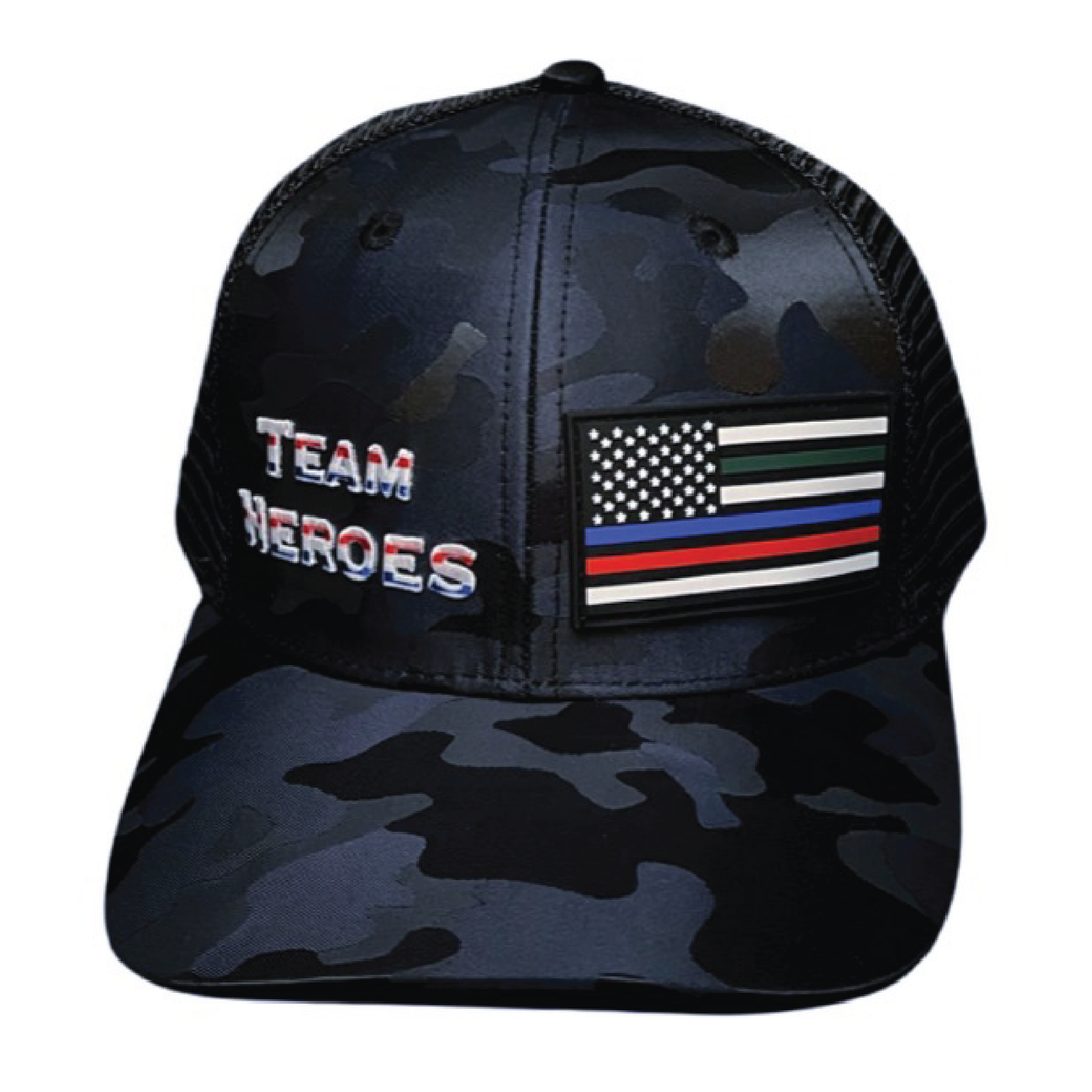 **YOUTH** Team Heroes Hat - Baseball Hat Fit - Navy Camo / Black - Trucker Mesh